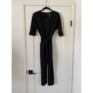 Anthropologie - Black V-Neck Jumpsuit with Tie Waist